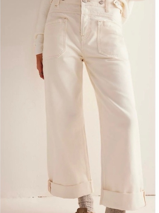 Free People Denim - Free People Wide Leg High-Rise Jeans in Off-White BRAND NEW WITH TAGS